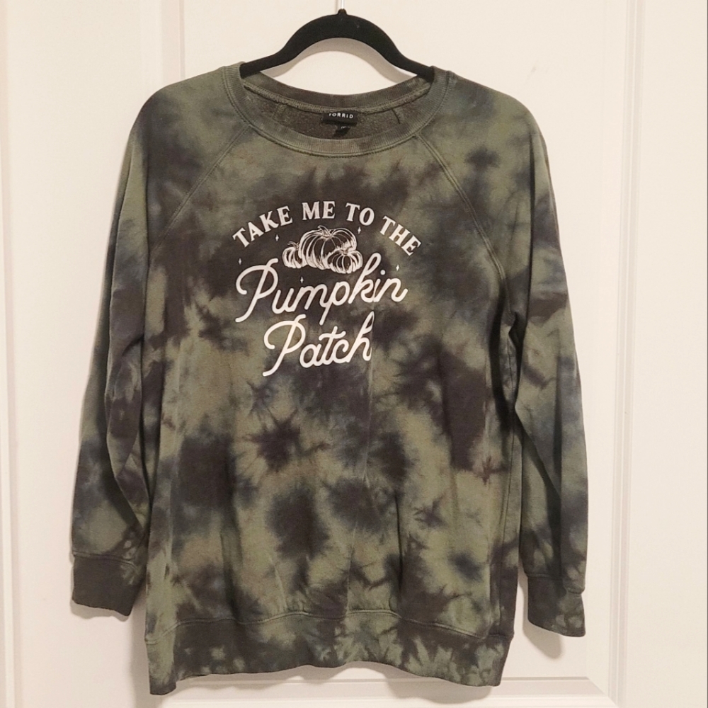 Torrid Pumpkin Patch Fall Cozy Dark Green Fleece Sweatshirt